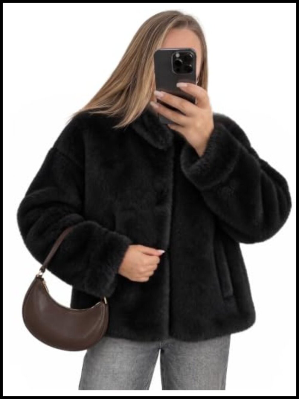 Womens Faux Fur Cropped Fluffy Jacket Fuzzy Winter Coat